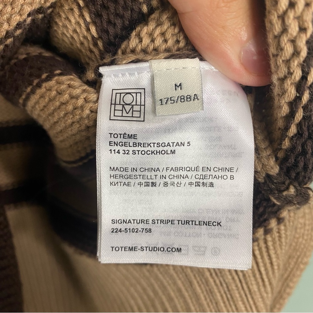 Toteme Brown Striped Signature Turtleneck Sweater Chunky Draped‎ Sz M Wool Blend - Picture 7 of 10